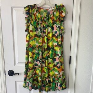 Umgee Colorful Camo Ruffle Sleeve Dress